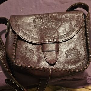 Patricia Nash Embossed Brown Leather Crossbody Bag